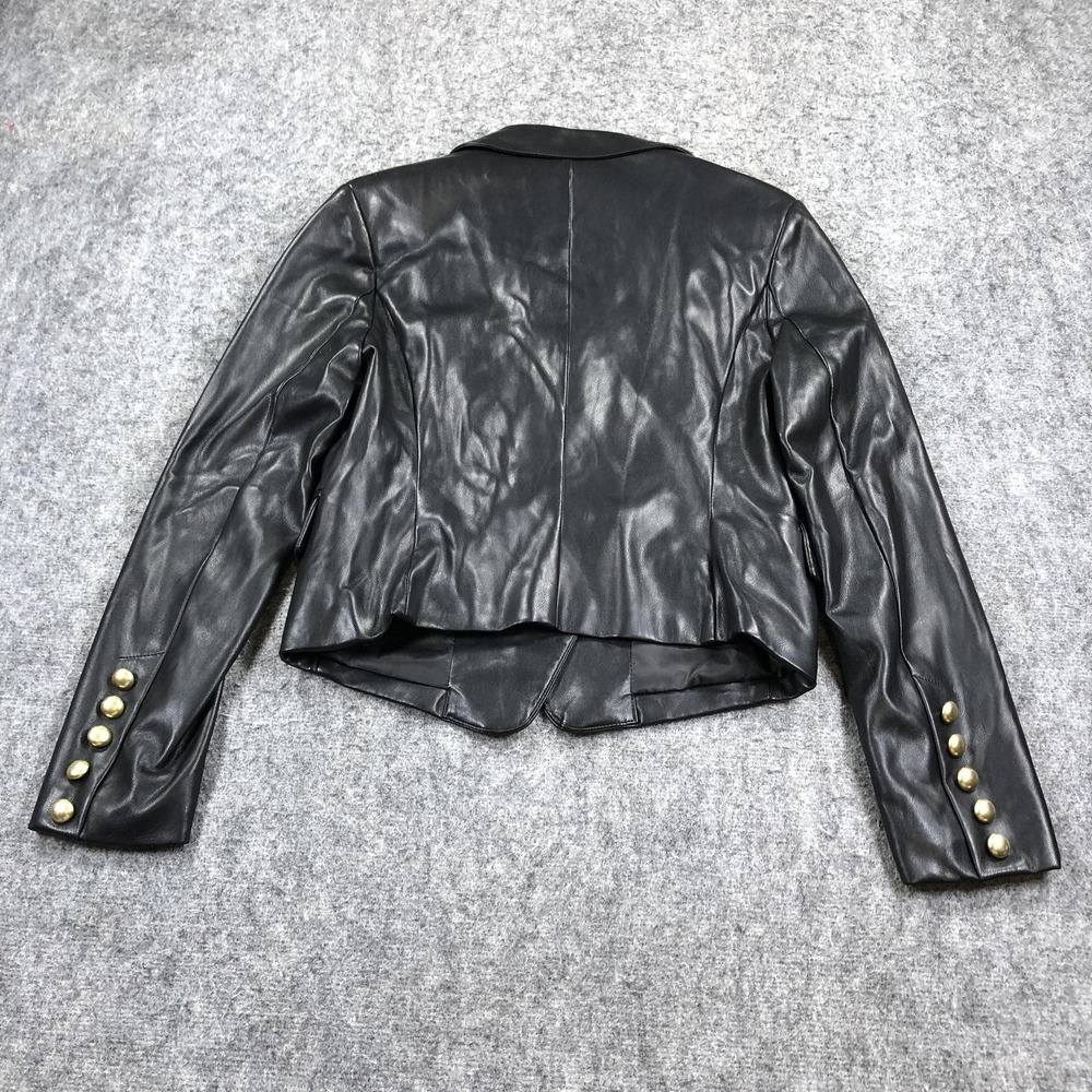 7 For All Mankind Blazer Womens M Black Faux Leather Double Breasted Military - Picture 12 of 15